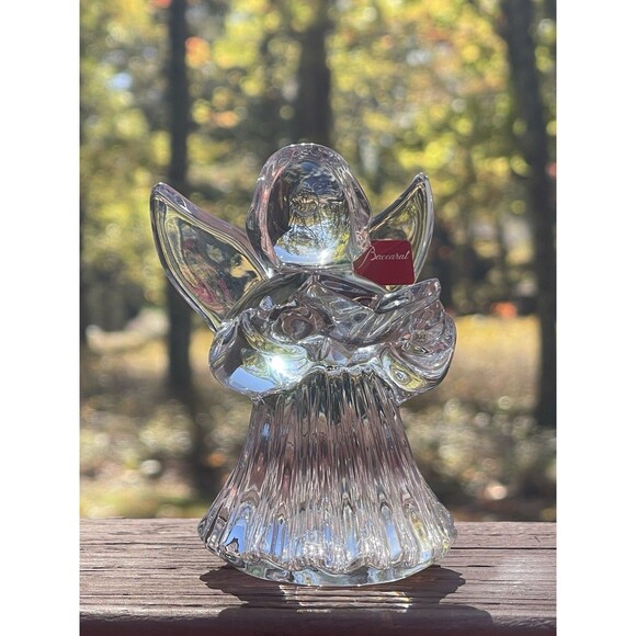 Baccarat Crystal Cherub Angel in Fluted Skirt Figurine W Hymn Book Signed w/ Box - Picture 3 of 14